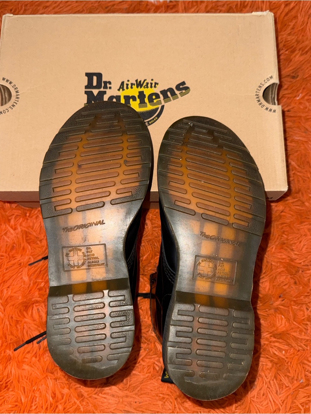 Dr. Martens Black Leather Lace-Up Boots with Amber Soles